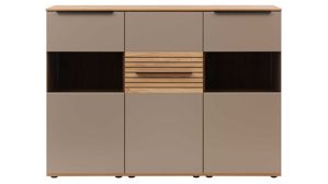 Highboard Interliving aus Holz in Grau Interliving Wohnzimmer Serie 2032 - Highboard B18070 Grau & Risseiche - drei Türen, Breite ca. 180 cm