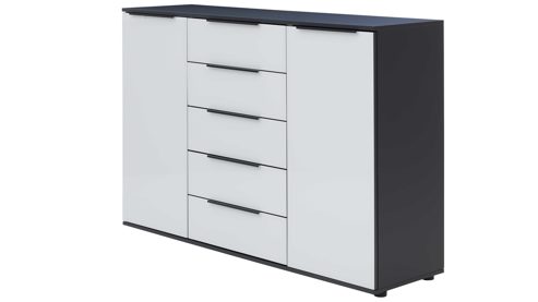 Kombikommode Interliving aus Holz in Hellgrau Interliving Schlafzimmer Serie 1210 – Kommode 670063 Seidengrau & Basalt - zwei Türen, fünf Schubladen, Breite ca. 151 cm