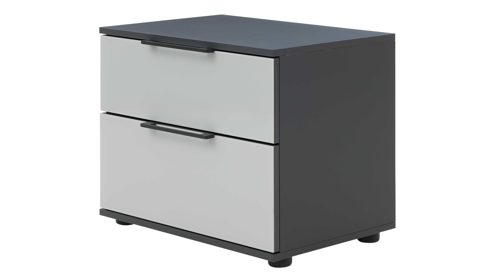 Nachtkommode Interliving aus Holz in Hellgrau Interliving Schlafzimmer Serie 1210 – Nachtkommode Seidengrau & Basalt - zwei Schubladen, Breite ca. 46 cm