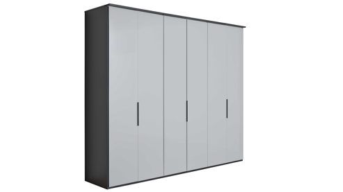 Kleiderschrank Interliving aus Holz in Hellgrau Interliving Schlafzimmer Serie 1210 – Kleiderschrank 98300 Seidengrau & Basalt - sechs Türen, Breite ca. 299 cm