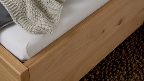 Bettgestell Interliving aus Holz in Holzfarben Interliving Kleiderschrank Serie 1207 - Bettgestell 864379 Balkeneiche & taupefarbener Webstoff Caesar - Liegefläche ca. 180 x 200 cm