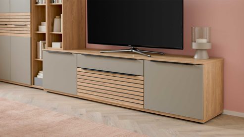 Wohnwand Interliving aus Holz in Grau Interliving Wohnzimmer Serie 2032 - Wohnwand Grau & Risseiche - Länge ca. 315 cm