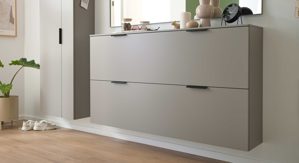 Garderoben-Set Interliving aus Holz in Hellgrau Interliving Garderobe Serie 6012 - Garderoben-Set 01 graubeiger Mattlack - fünfteilig