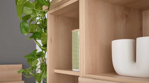 Wohnwand Interliving aus Holz in Holzfarben Hell Interliving Wohnzimmer Serie2110 - Eck-Wohnlösung EBE287-22701 Naturbuche - Stellfläche ca. 287 x 277 cm