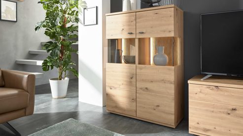 Wohnwand Interliving aus Holz in Holzfarben Interliving Wohnzimmer Serie 2110 - Wohnwand EB34502 Alteiche - Breite ca. 345 cm