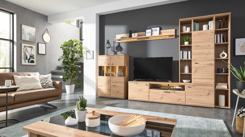 Wohnwand Interliving aus Holz in Holzfarben Interliving Wohnzimmer Serie 2110 - Wohnwand EB34502 Alteiche - Breite ca. 345 cm