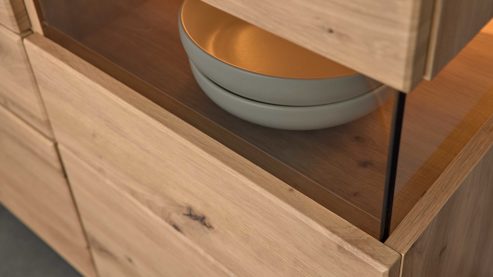 Highboard Interliving aus Holz in Holzfarben Interliving Wohnzimmer Serie 2110 - Highboard Alteiche - zweiteilig, Breite ca. 90 cm