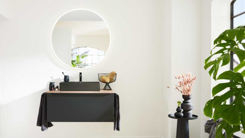 Badmöbel-Set Interliving aus Holz in Schwarz Interliving Bad Serie 7340 - Waschtischkombination Mattschwarz & Vikings Oak – Breite ca. 100 cm