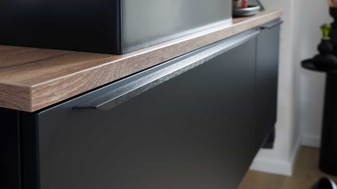 Badmöbel-Set Interliving aus Holz in Schwarz Interliving Bad Serie 7340 - Waschtischkombination Mattschwarz & Vikings Oak – Breite ca. 145 cm