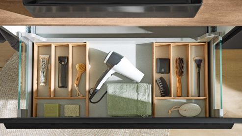 Badmöbel-Set Interliving aus Holz in Schwarz Interliving Bad Serie 7340 - Waschtischkombination Mattschwarz & Vikings Oak – Breite ca. 100 cm