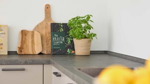 Einbauküche culineo® aus Holz in Beige Culineo® Einbauküche C615 mit Einbaugeräten Sand - Stellfläche ca. 370 x 395 cm