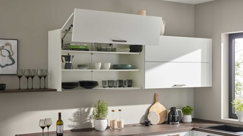 Einbauküche culineo® aus Holz in Weiß Culineo® Einbauküche C615 mit Einbaugeräten Alpinweiß & Walnuss - Stellfläche ca. 280 x 305 cm