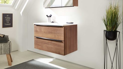 Waschtisch-Set / Waschbecken-Set Interliving aus Holz in Holzfarben Interliving Bad Serie 7402 – Waschtisch mit Unterschrank Havanna Eiche – Breite ca. 90 cm