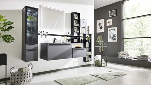 Badmöbel-Set Interliving aus Holz in Grau Interliving Bad Serie 7317 - Badmöbel-Set mit viel Zubehör Schiefergrau