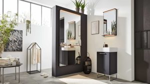 Badmöbel-Set Interliving aus Holz in Schwarz Interliving Bad Serie 7961 - Badmöbel-Set graphitschwarzes Lacklaminat