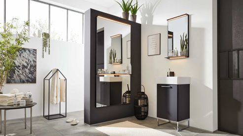 Badmöbel-Set Interliving aus Holz in Schwarz Interliving Bad Serie 7961 - Badmöbel-Set graphitschwarzes Lacklaminat