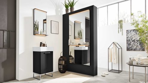 Badmöbel-Set Interliving aus Holz in Schwarz Interliving Bad Serie 7961 - Badmöbel-Set graphitschwarzes Lacklaminat