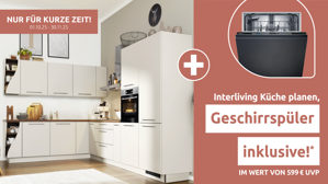 Einbauküche Interliving aus Holz in Beige Interliving Küche Serie 3005 mit privileg Einbaugeräten Sahara & Nussbaum – Stellfläche ca. 242 x 335 cm