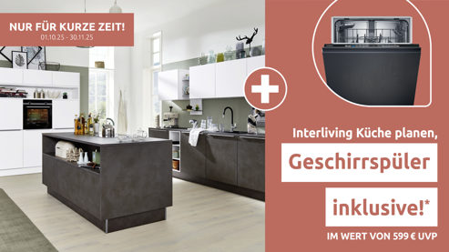 Einbauküche Interliving aus Holz in Grau Interliving Küche Serie 3011 mit SIEMENS Einbaugeräten Zement Anthrazit & Weiß – dreizeilig