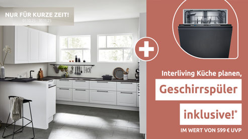 Einbauküche Interliving aus Holz in Grau Interliving Küche Serie 3045 mit AEG Einbaugeräten Weiß – Stellfläche ca. 285 x 400 cm