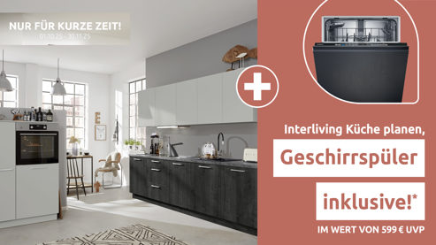 Einbauküche Interliving aus Holz in Hellgrau Interliving Küche Serie 3049 mit AEG Einbaugeräten Platingrau & Eiche Nero – zweizeilig