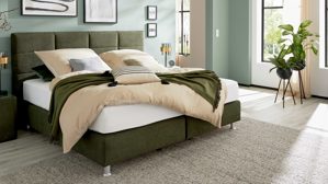 Boxspringbett Interliving aus Kunstfaser in Dunkelgrün Interliving Boxspringbett Serie 1402 – Boxspringbett moosgrüne Mikrofaser Nele 432008 - Liegefläche ca. 180 x 200 cm