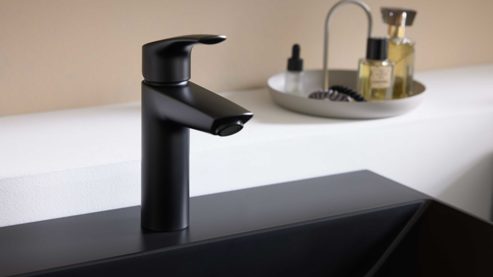 Badmöbel-Set Interliving aus Holz in Schwarz Interliving Bad Serie 3725 – Badmöbel-Set mit Extras Eiche Sierra & Marmor Venato Nero