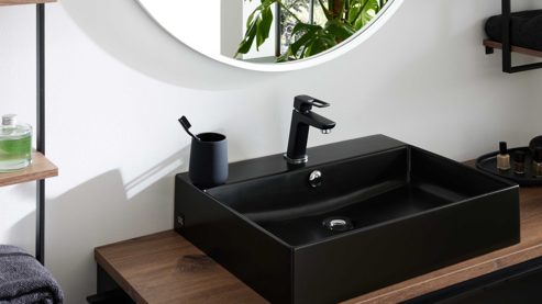 Badmöbel-Set Interliving aus Holz in Schwarz Interliving Bad Serie 7340 - Badmöbel-Set mit vielen Extras Mattschwarz & Vikings Oak