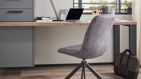 Einbauküche culineo® aus Holz in Dunkelgrau Culineo® Einbauküche C357 mit gorenje Einbaugeräten Schiefergrau & Schwarzglas - zweizeilig