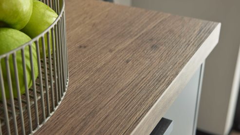 Einbauküche culineo® aus Holz in Dunkelgrau Culineo® Einbauküche C357 mit Homeoffice-Platz Schiefergrau & Schwarzglas - dreizeilig