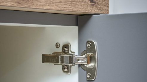 Einbauküche culineo® aus Holz in Dunkelgrau Culineo® Einbauküche C357 mit Homeoffice-Platz Schiefergrau & Schwarzglas - dreizeilig